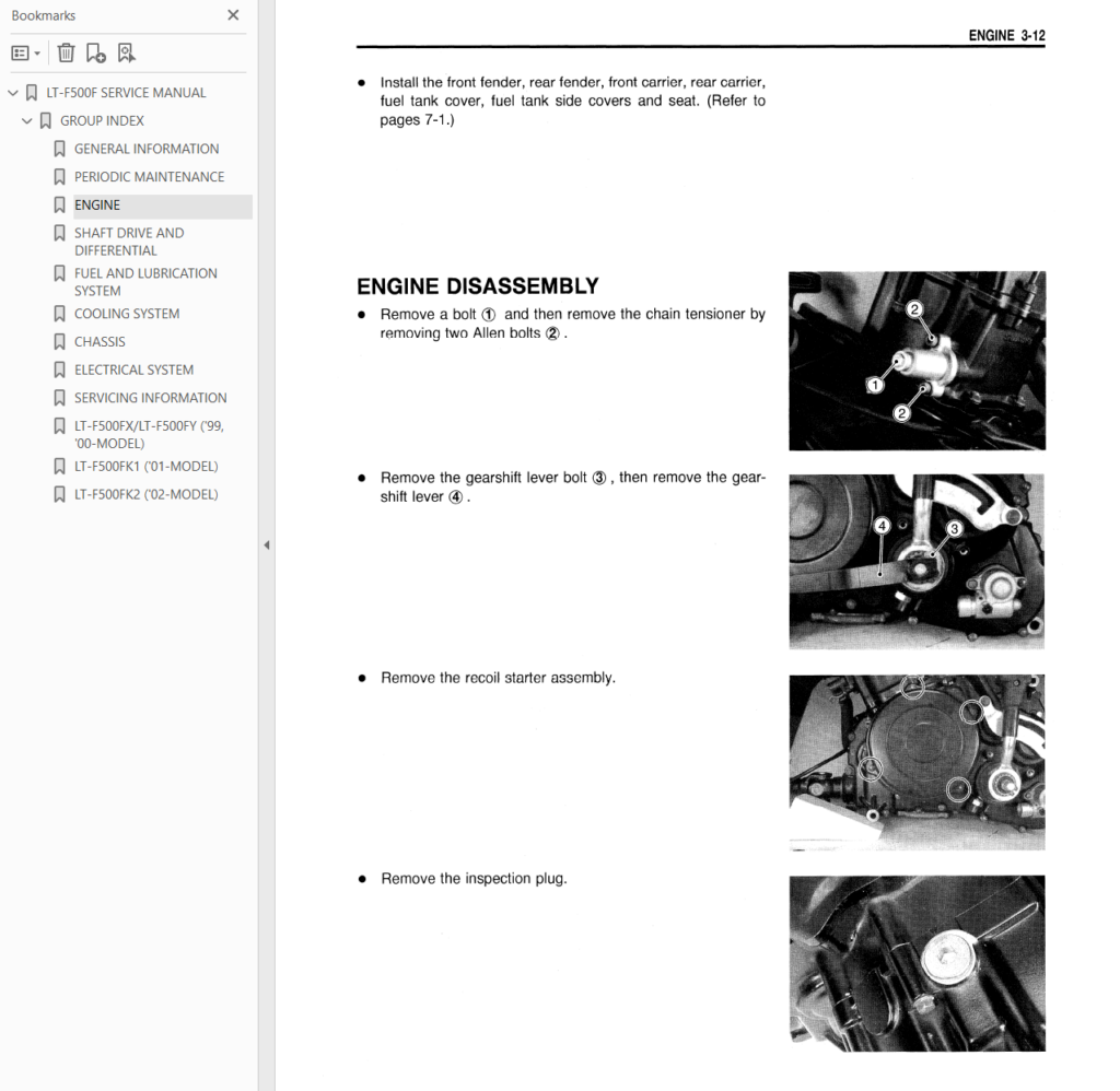 1998-2002 LT-F500F Service Manual sample page